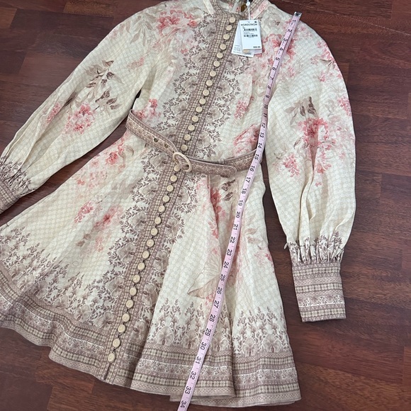 NWT Zimmermann Tropical Flower Long Sleeve Belted Linen Minidress 0 US4 - Picture 11 of 17